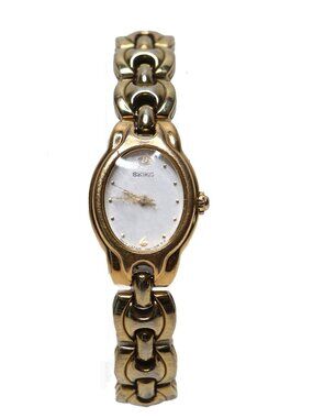 Vintage Seiko Gold Tone Ladies Watch 1N01-5B00 Oval Case Minimalist White Dial